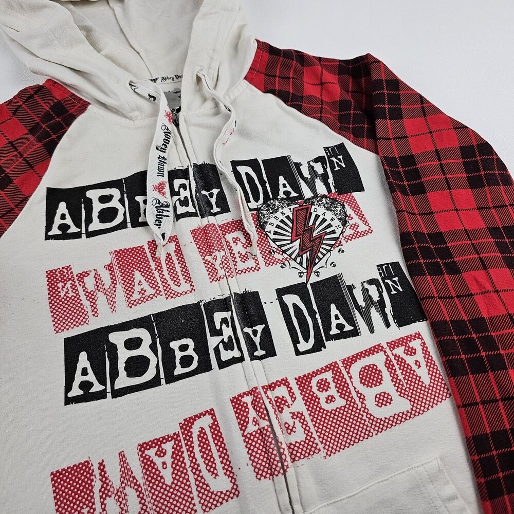 Abbey Dawn Avril Lavigne Hoodie S 2008 Y2K Emo Scene Plaid Pop Punk Skull